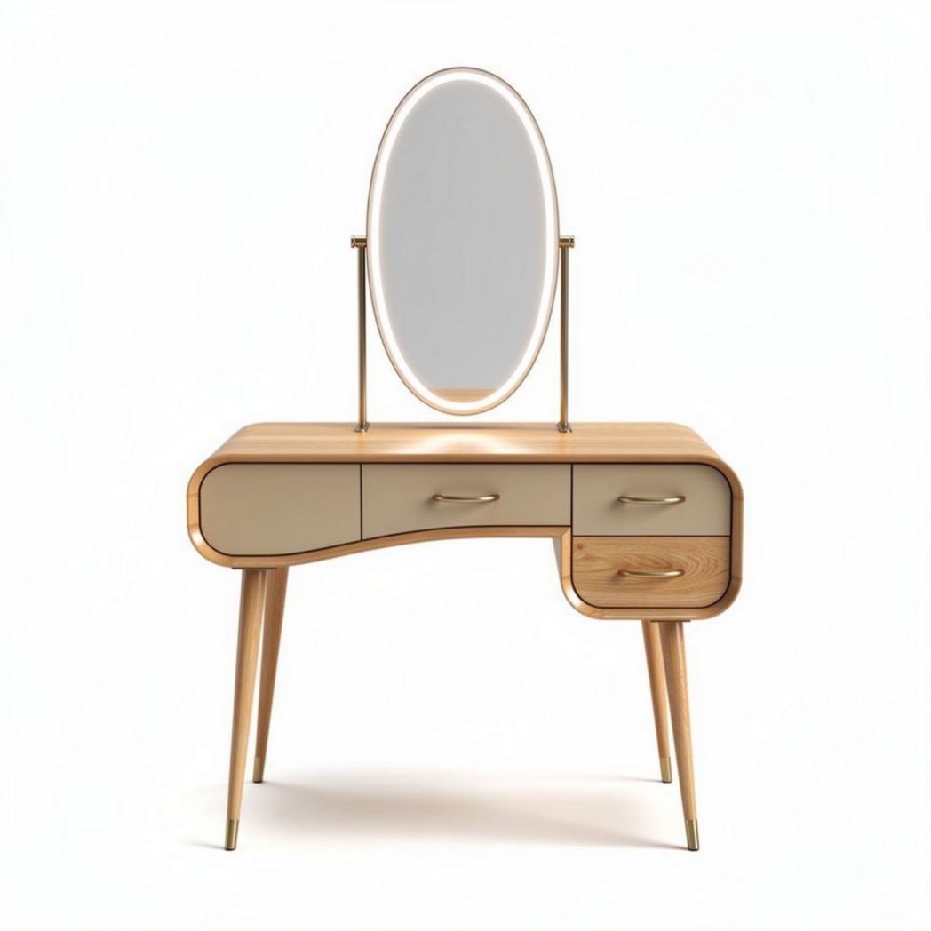 Houten kaptafel met spiegel en lades in moderne stijl 100 x 50 x 140cm