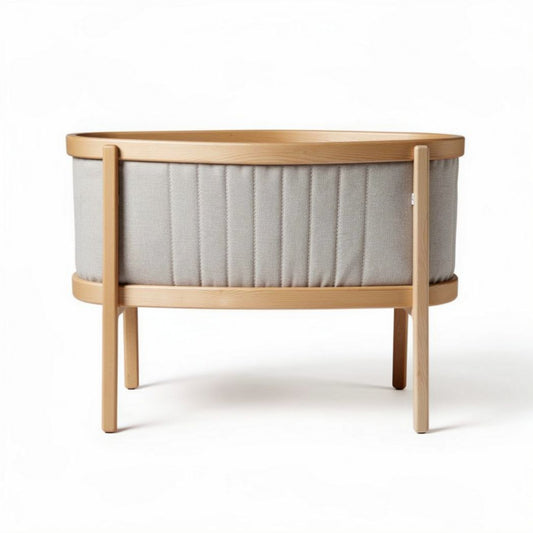 Houten wieg met stoffen bekleding diameter 60 x 40 x 30cm