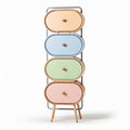 Opbergkast met vier lades in pastelkleuren en houtlook 120 x 50 x 30cm