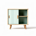 Houten kast met groene deuren en open planken 40 x 30 x 60cm