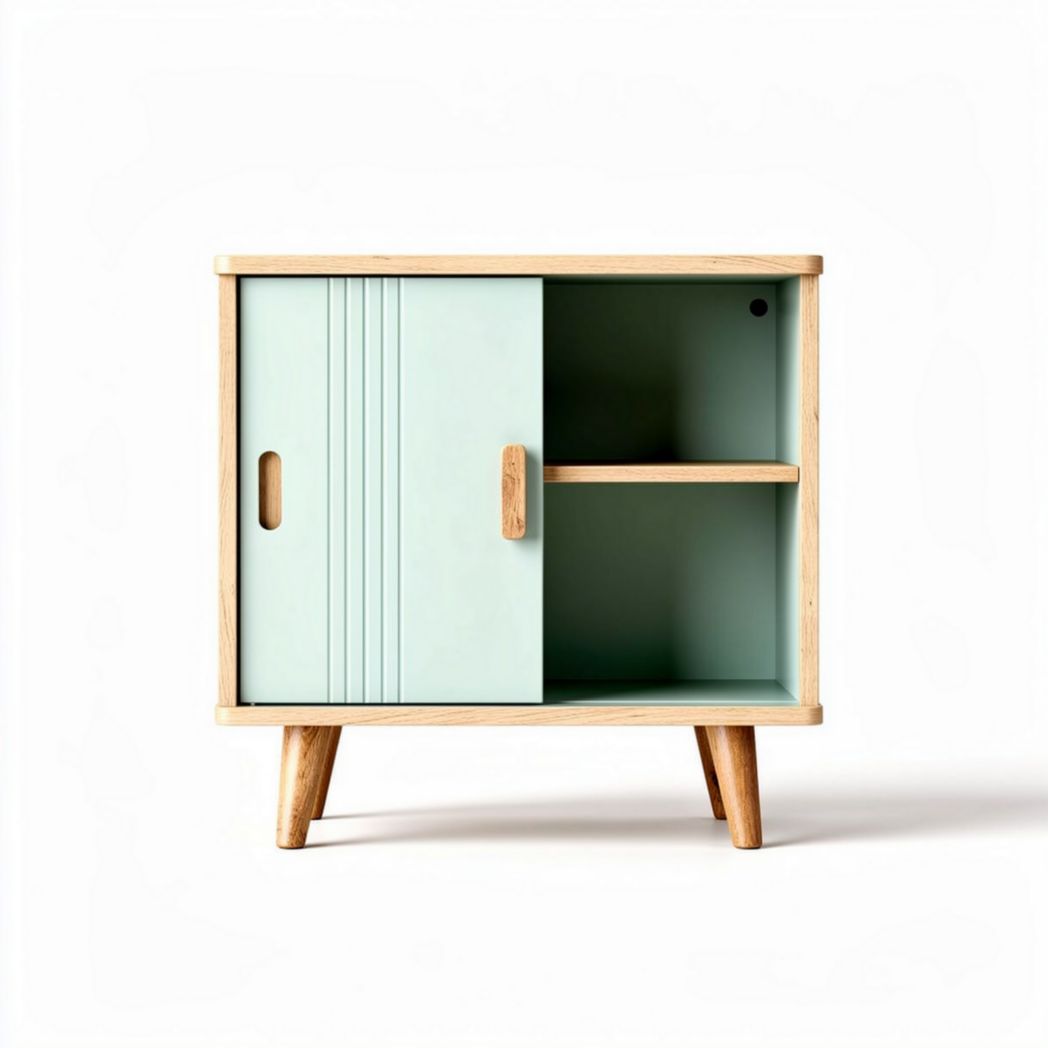 houten kast met groene deuren en open planken 40 x 30 x 60cm