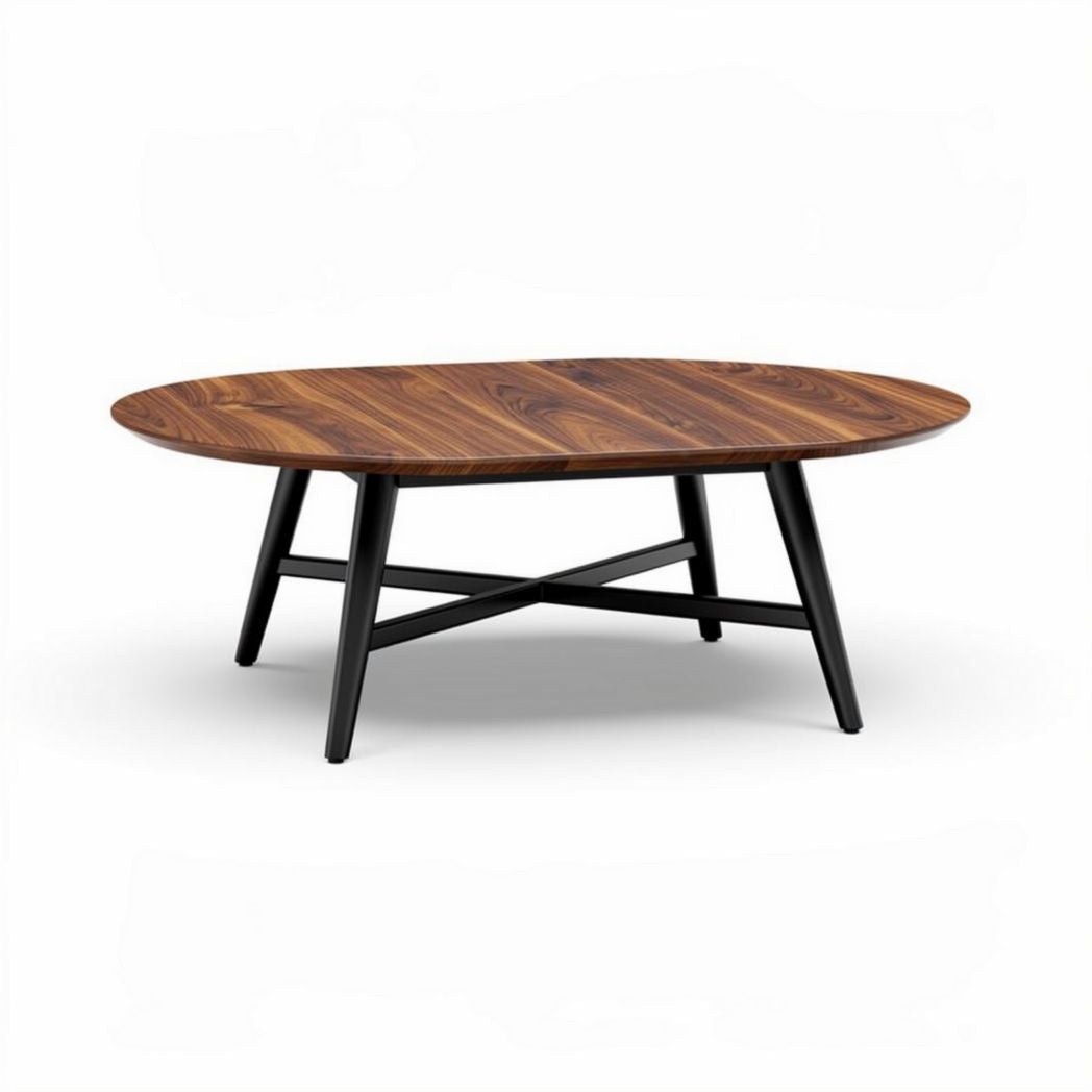 Eetkamertafel van massief hout met zwarte metalen poten 100 x 60 x 40cm