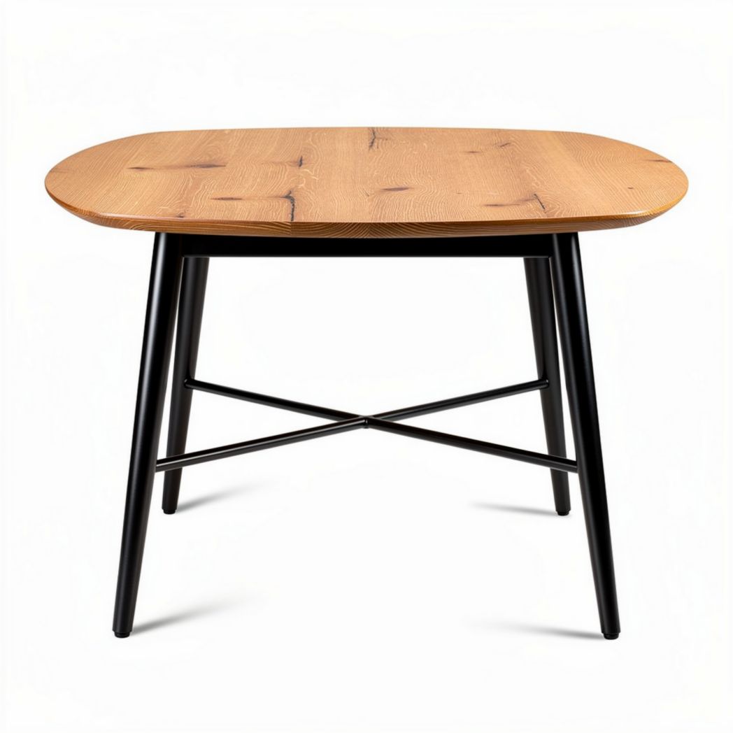 Ronde eettafel van hout en metalen poten 90 x 90 x 75cm zwart en naturel