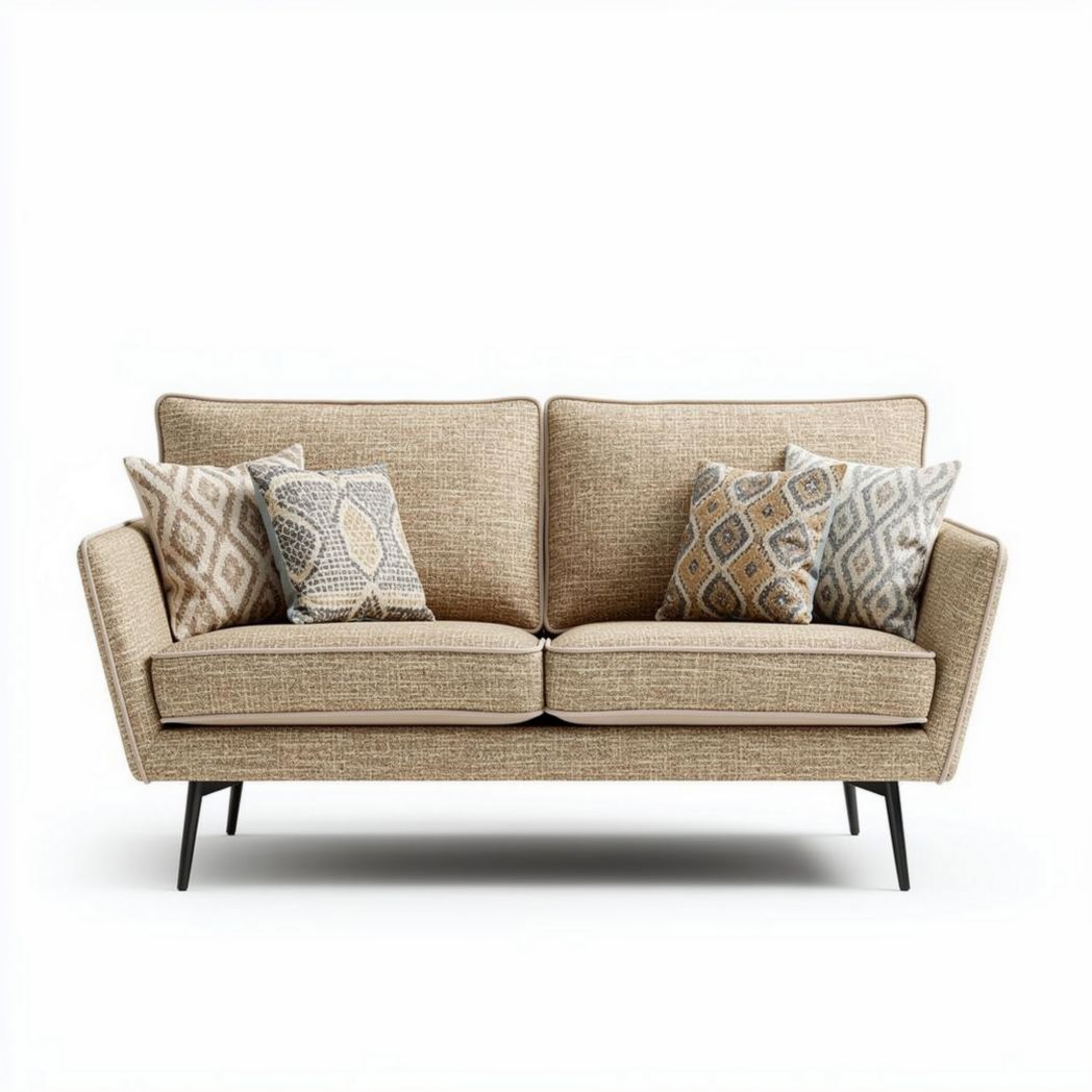 Tweed bankstellen met kussens in bruin en grijs 180 x 85 x 75cm