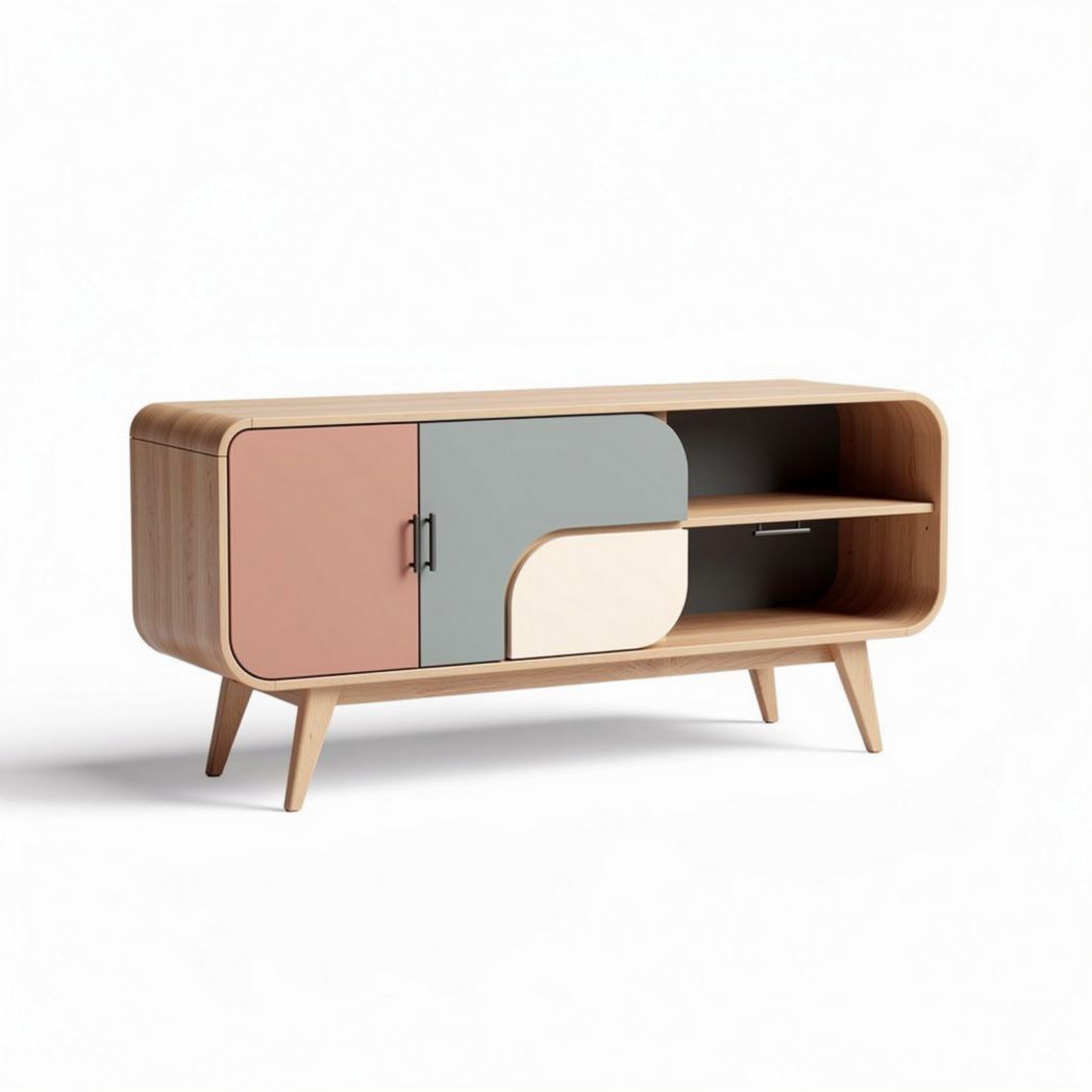 Moderne houten tv-kast met deuren in pastelkleuren 120 x 40 x 50cm