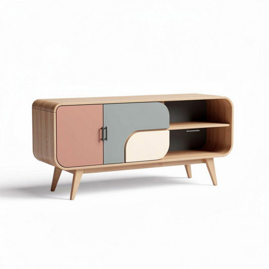Moderne houten tv-kast met deuren in pastelkleuren 120 x 40 x 50cm