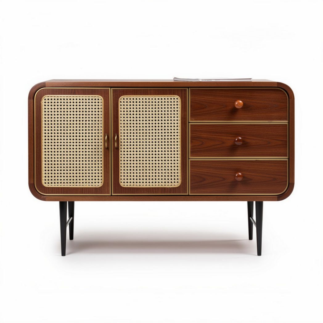 Houten dressoir met rotan fronten in het bruin 120 x 45 x 75cm