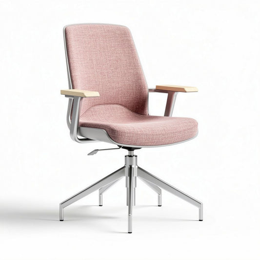 Bureau stoel met verstelbare armen in roze stof en metalen basis 55 x 60 x 90cm