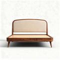 Houten bed met stoffen hoofdeinde 200 x 160 x 100 cm naturel bruin