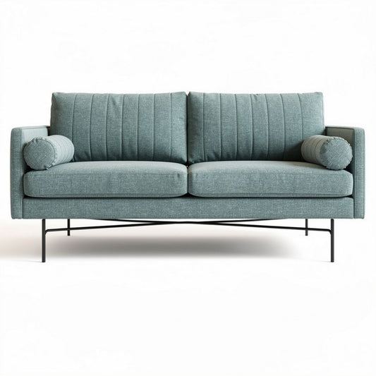 Bank van stof met kussens in lichtblauw 200 x 85 x 75cm